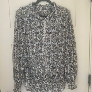 Max Studio blue and yellow floral tie front blouse